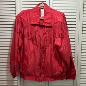 Fuda International Pink Vintage Silk Windbreaker Tassels with Pockets so Large